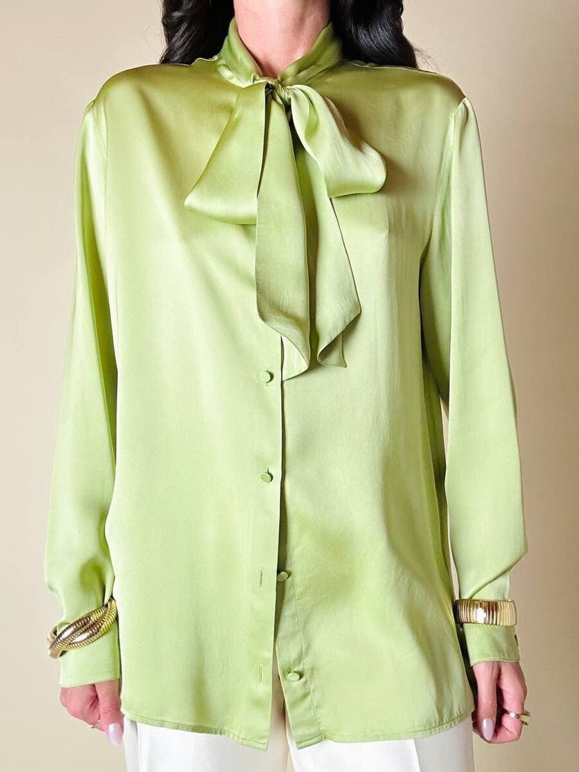 Camicia con fiocco in raso di seta verde pistacchio “Gucci”