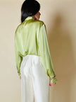 Camicia con fiocco in raso di seta verde pistacchio “Gucci”