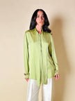 Camicia con fiocco in raso di seta verde pistacchio “Gucci”