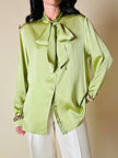 Camicia con fiocco in raso di seta verde pistacchio “Gucci”