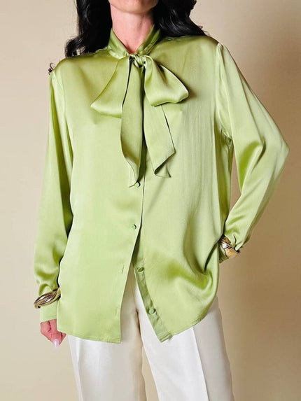 Camicia con fiocco in raso di seta verde pistacchio “Gucci”
