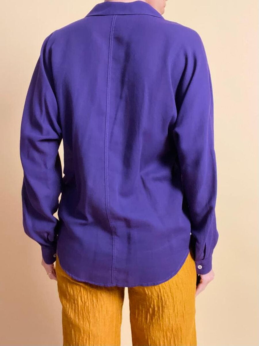 Camicia in cotone viola con motivo plissé