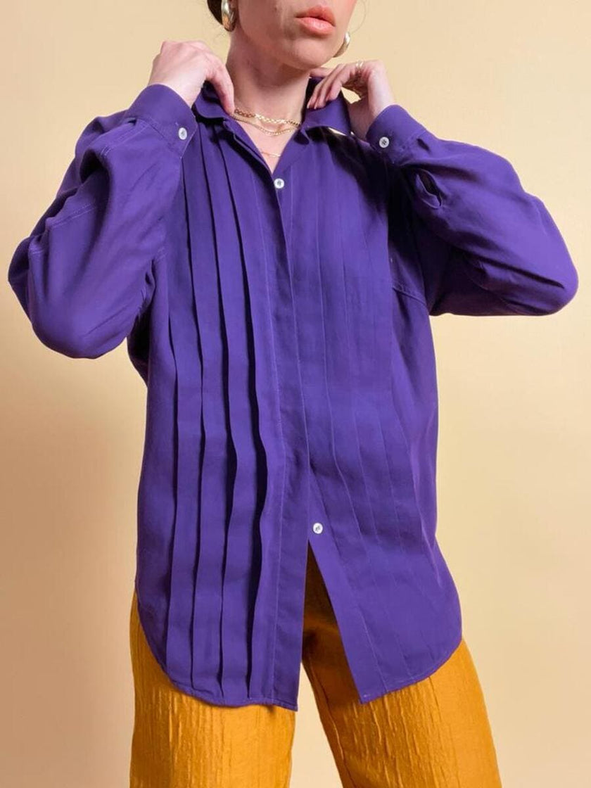 Camicia in cotone viola con motivo plissé