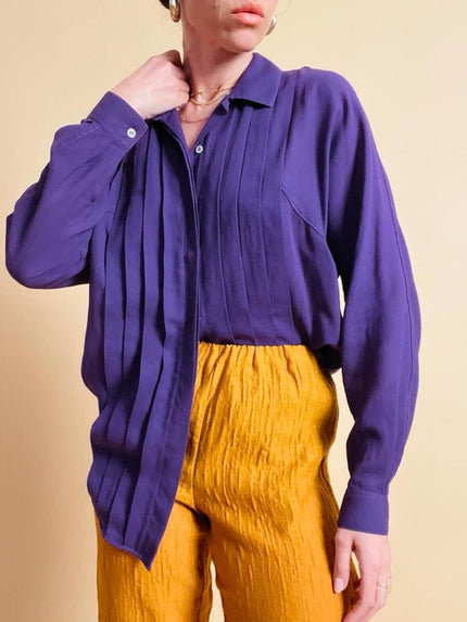 Camicia in cotone viola con motivo plissé