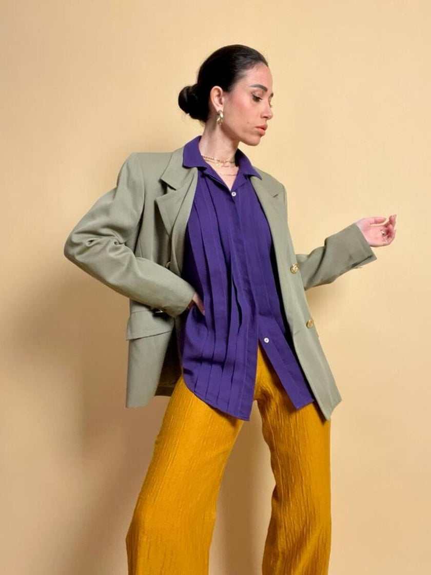 Camicia in cotone viola con motivo plissé