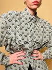 Camicia in seta fantasia verde lichene 