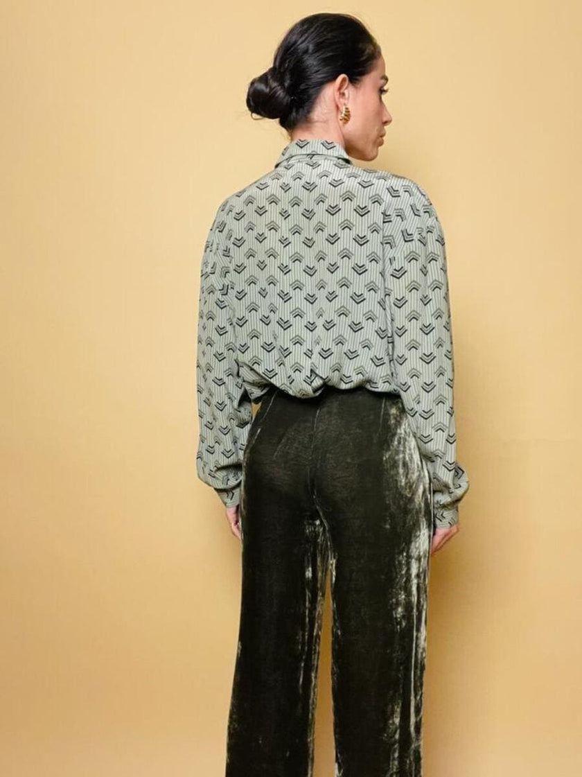 Camicia in seta fantasia verde lichene 