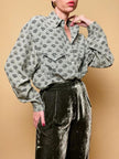 Camicia in seta fantasia verde lichene 
