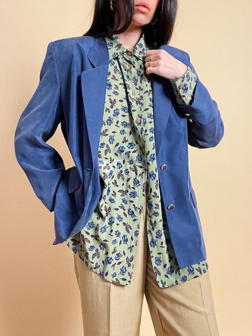 Camicia in seta verde oliva fantasia floreale