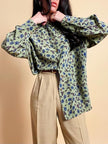 Camicia in seta verde oliva fantasia floreale