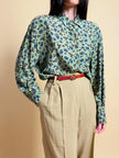 Camicia in seta verde oliva fantasia floreale
