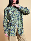 Camicia in seta verde oliva fantasia floreale
