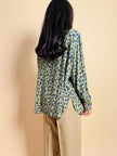 Camicia in seta verde oliva fantasia floreale