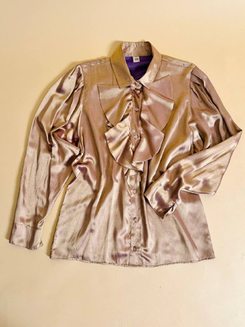 Camicia con jabot in tessuto Jaquard color oro