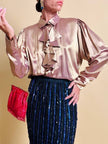 Camicia con jabot in tessuto Jaquard color oro