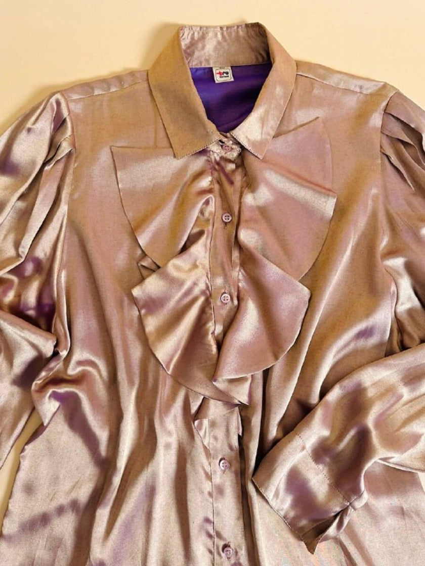 Camicia con jabot in tessuto Jaquard color oro