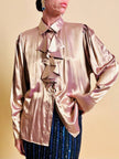 Camicia con jabot in tessuto Jaquard color oro