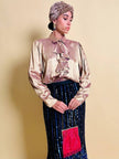 Camicia con jabot in tessuto Jaquard color oro