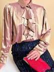 Camicia con jabot in tessuto Jaquard color oro
