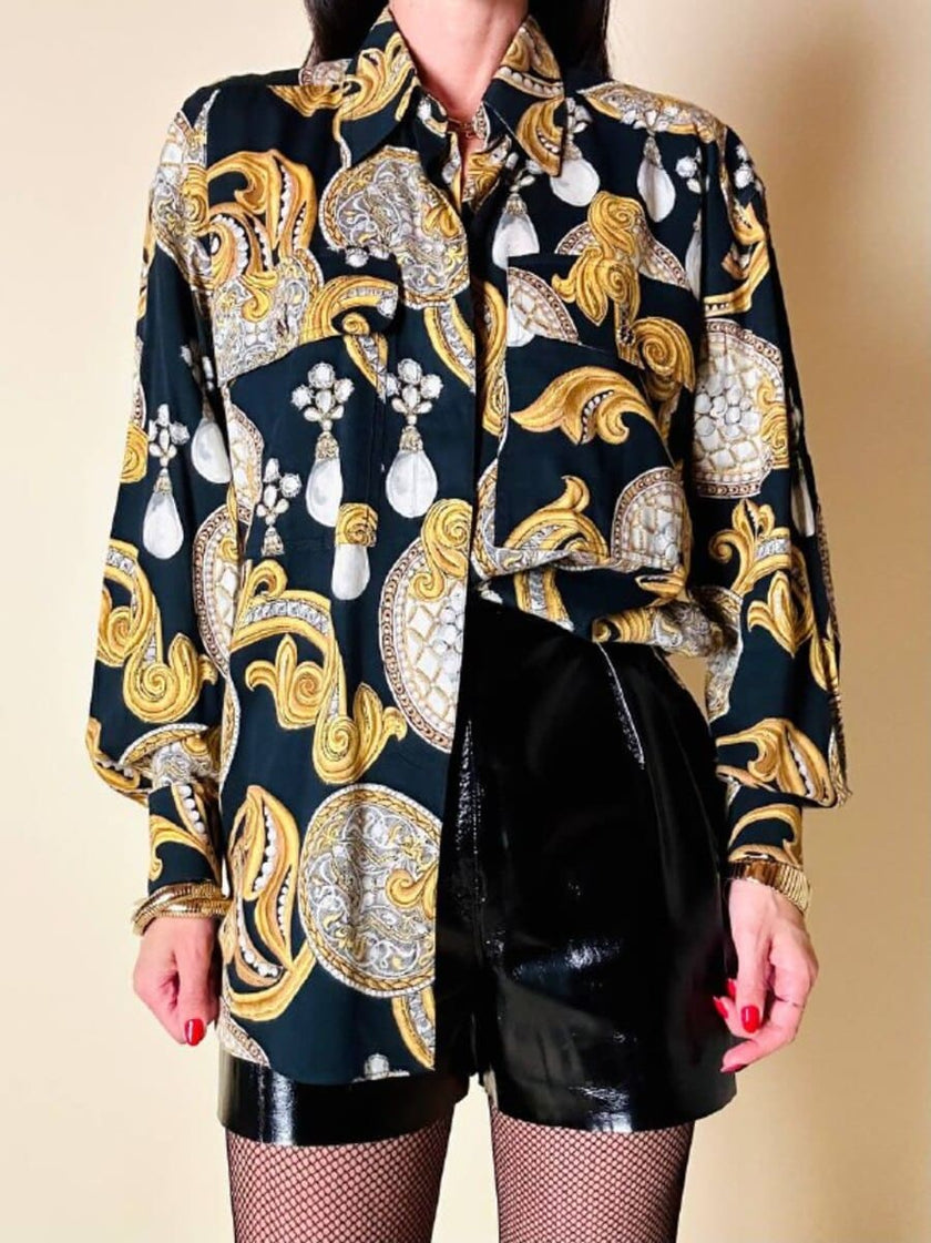 Camicia nera fantasia barocca con perle “Laurèl”