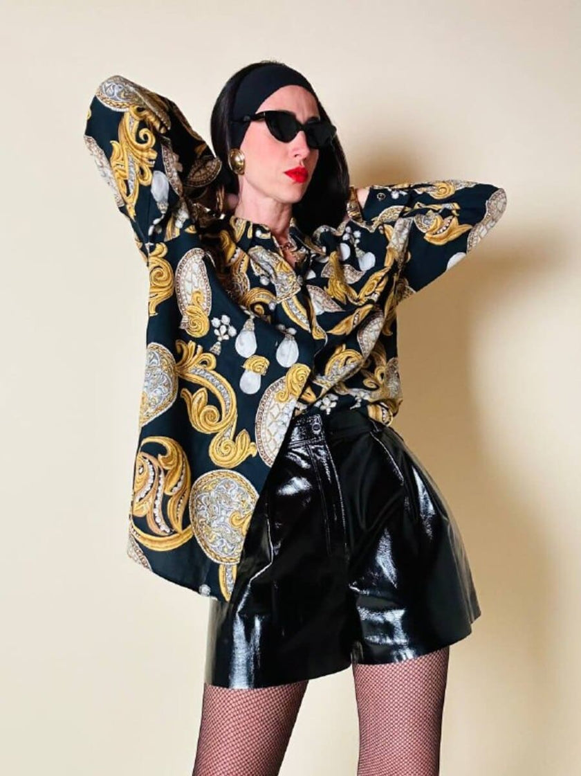 Camicia nera fantasia barocca con perle “Laurèl”