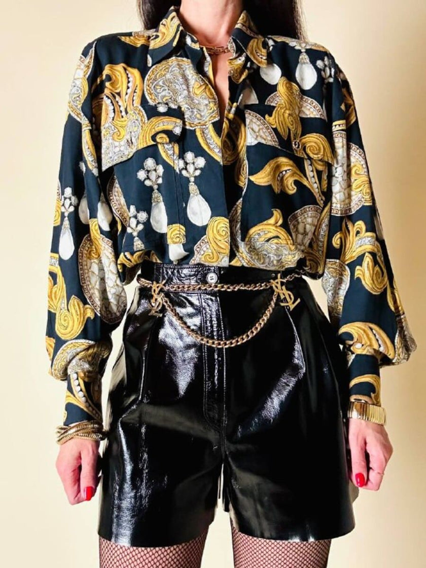 Camicia nera fantasia barocca con perle “Laurèl”