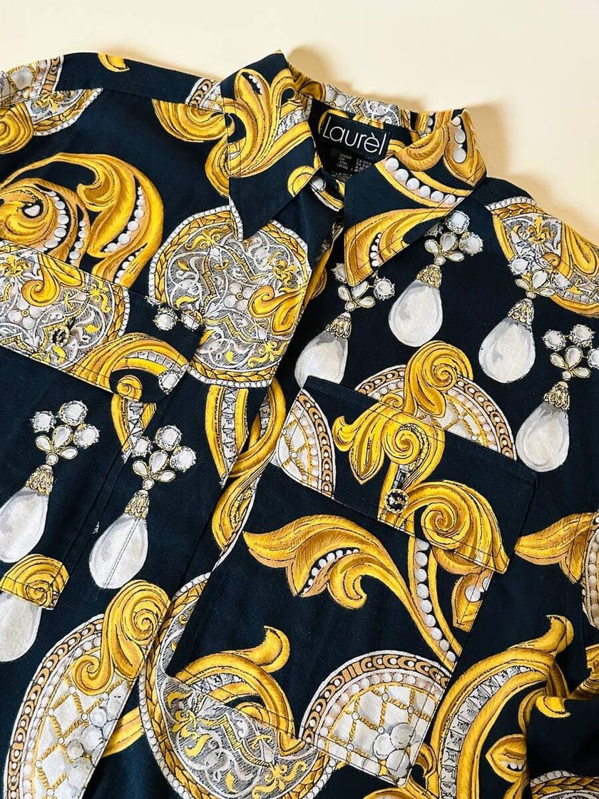 Camicia nera fantasia barocca con perle “Laurèl”
