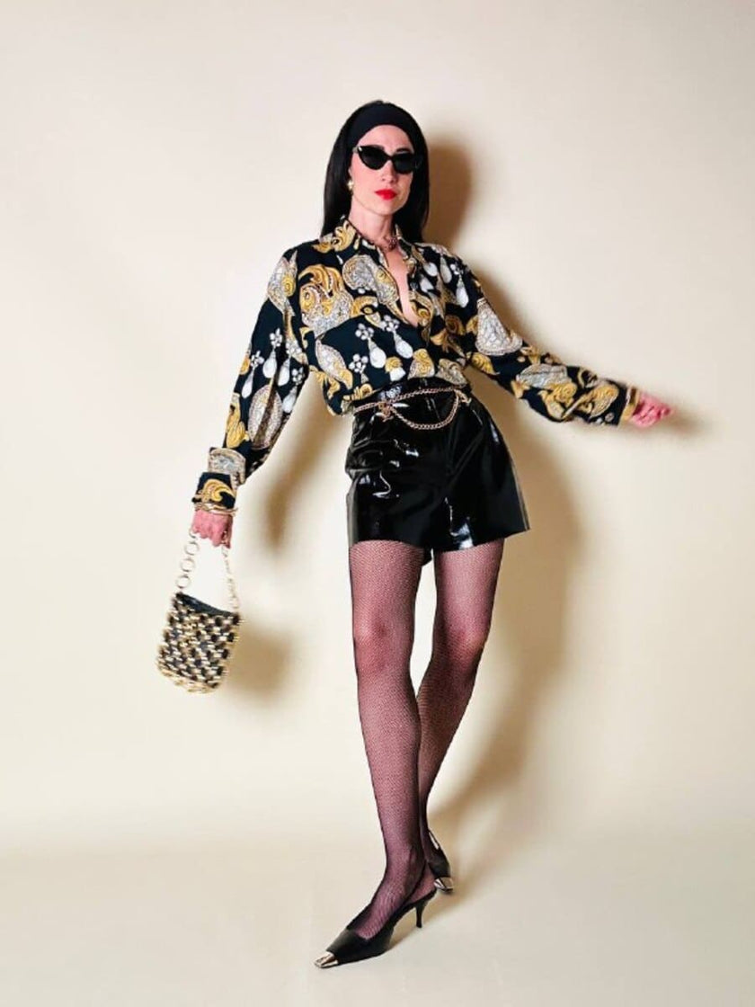 Camicia nera fantasia barocca con perle “Laurèl”
