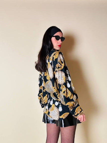 Camicia nera fantasia barocca con perle “Laurèl”