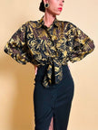 Chemise en mousseline dévoré noire avec damas en satin ambre