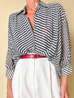 Camicia in chiffon di seta a righe bianche e blu “Gianfranco Ferrè”