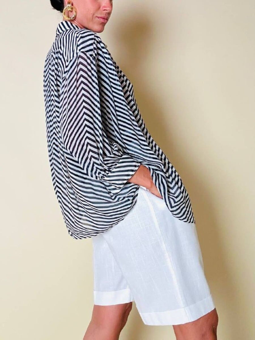 Camicia in chiffon di seta a righe bianche e blu “Gianfranco Ferrè”