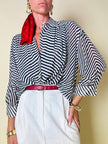 Camicia in chiffon di seta a righe bianche e blu “Gianfranco Ferrè”