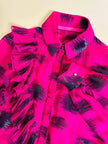 Camicia in chiffon ciclamino e lamé nero con volant plissé 