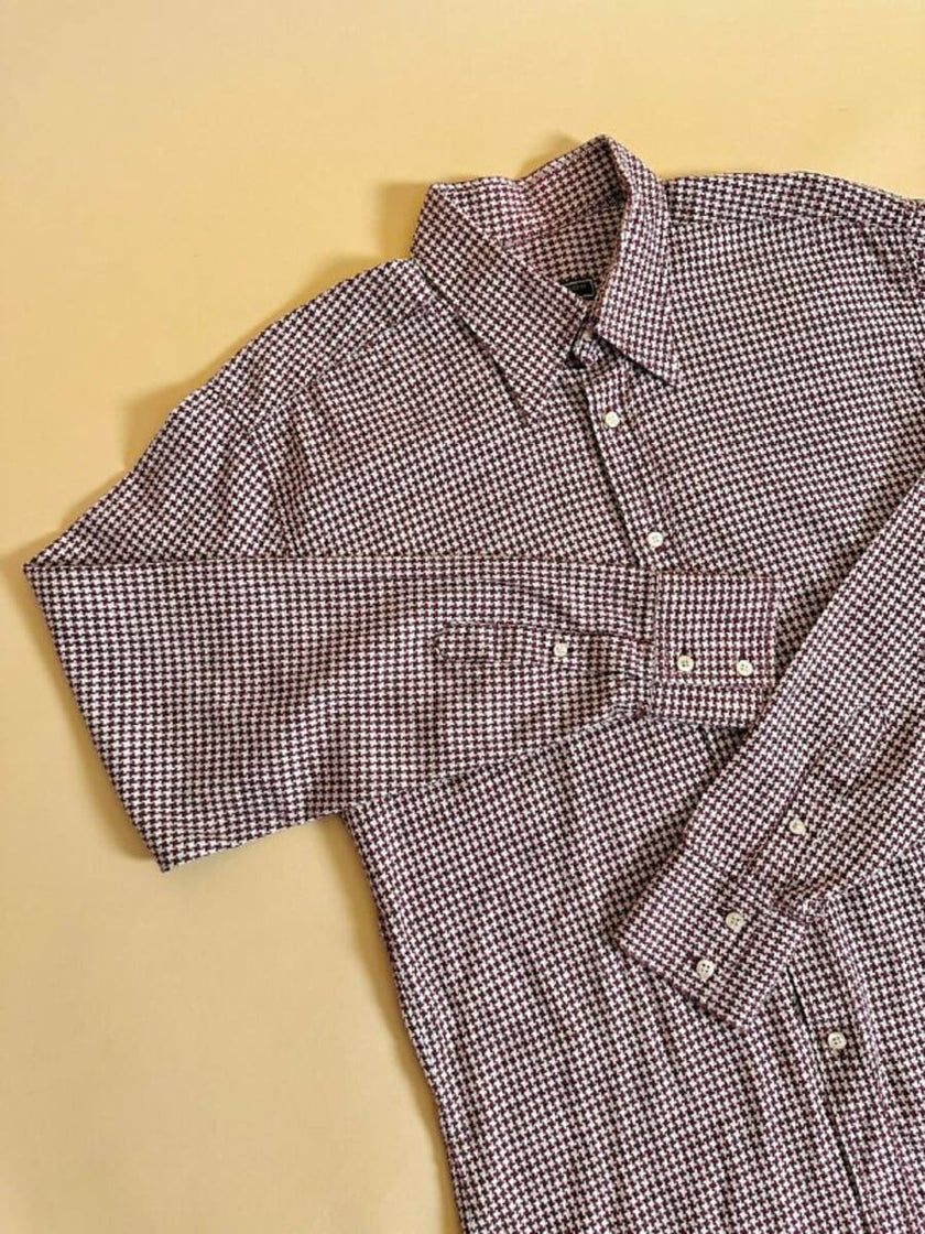 Camicia in cotone Jacquard fantasia pied de poule