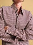 Camicia in cotone Jacquard fantasia pied de poule