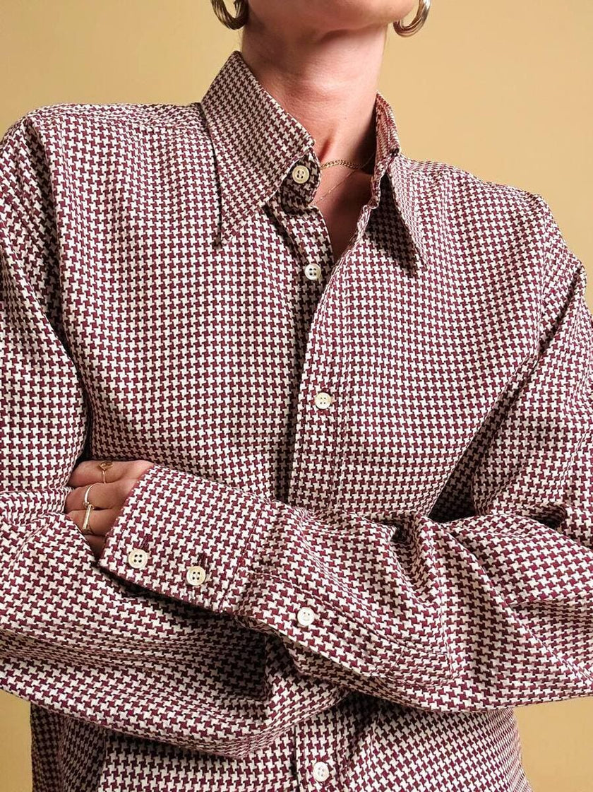 Camicia in cotone Jacquard fantasia pied de poule
