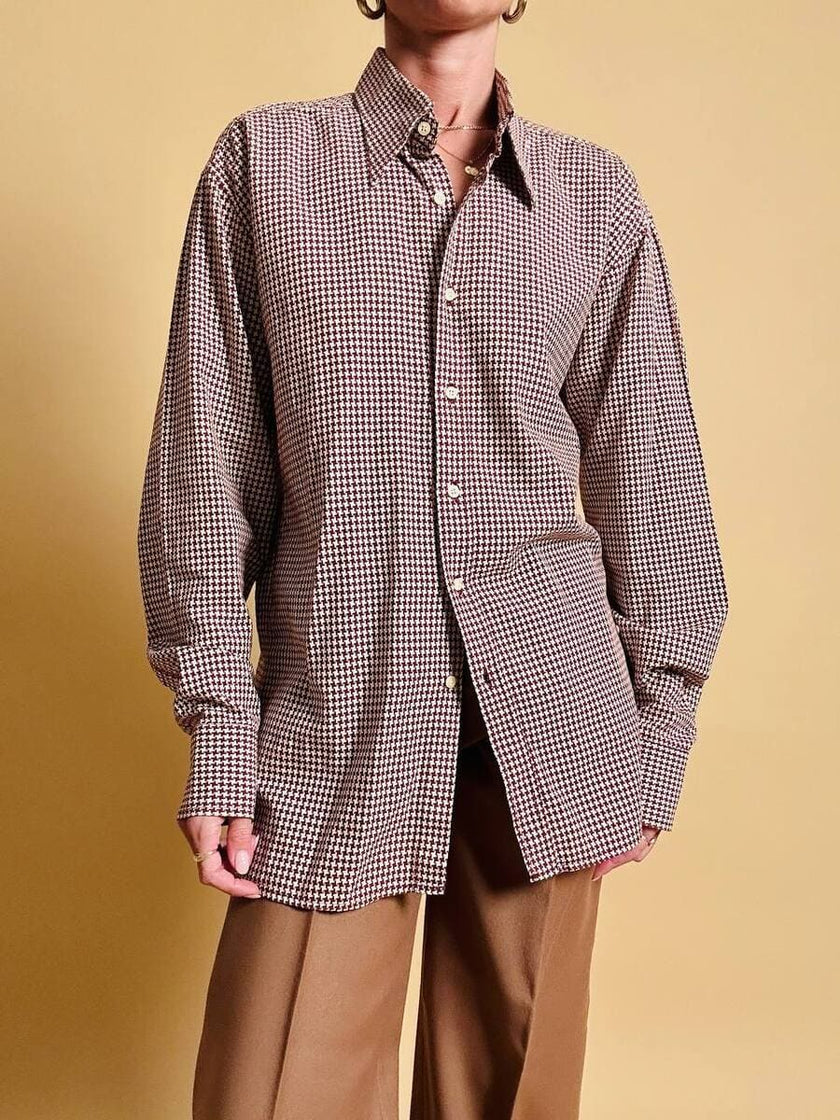Camicia in cotone Jacquard fantasia pied de poule
