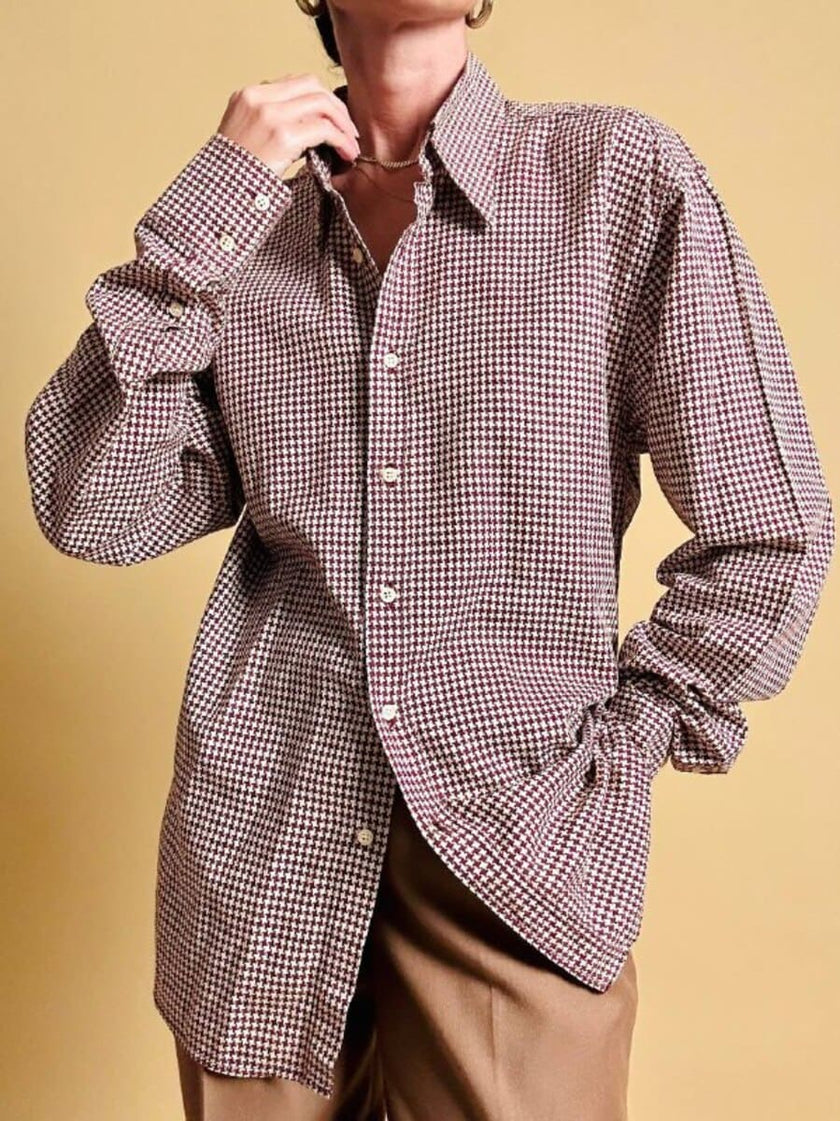 Camicia in cotone Jacquard fantasia pied de poule