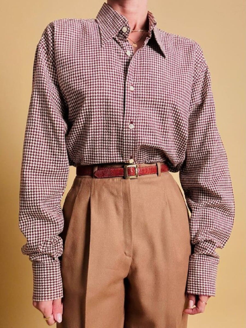 Camicia in cotone Jacquard fantasia pied de poule