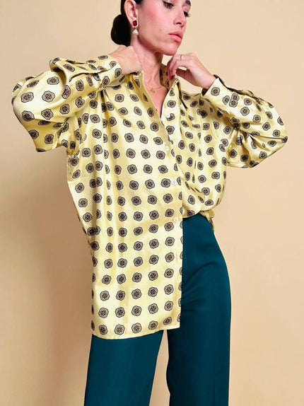 Camicia in drill di pura seta color crema fantasia cravatta 