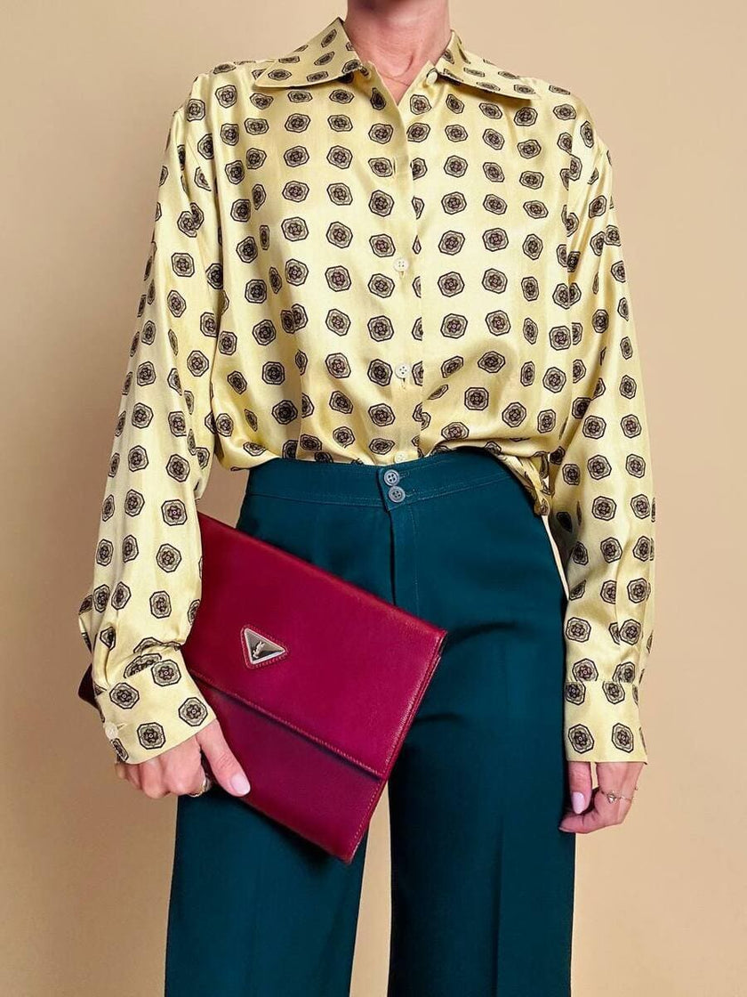 Camicia in drill di pura seta color crema fantasia cravatta 