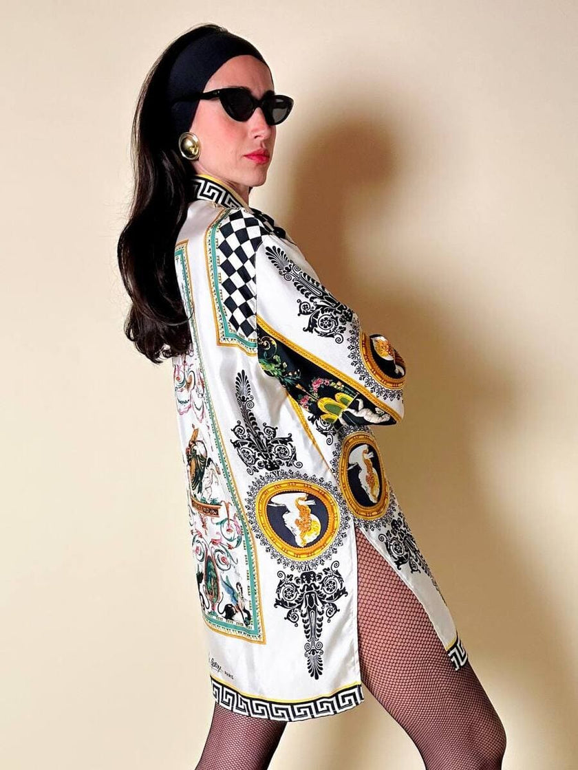 Camicia in drill di seta fantasia grottesca “Garage Paris”