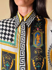 Camicia in drill di seta fantasia grottesca “Garage Paris”