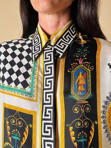 Camicia in drill di seta fantasia grottesca “Garage Paris”