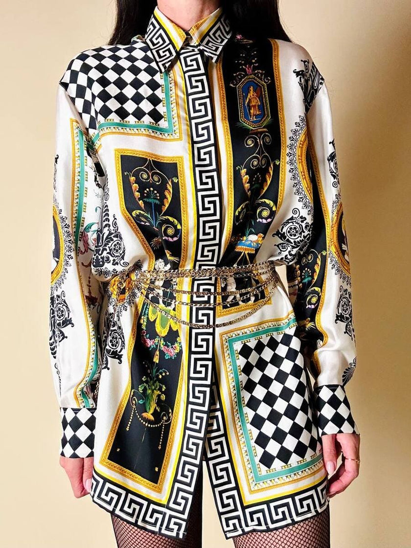 Camicia in drill di seta fantasia grottesca “Garage Paris”