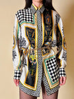 Camicia in drill di seta fantasia grottesca “Garage Paris”