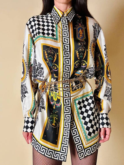Camicia in drill di seta fantasia grottesca “Garage Paris”