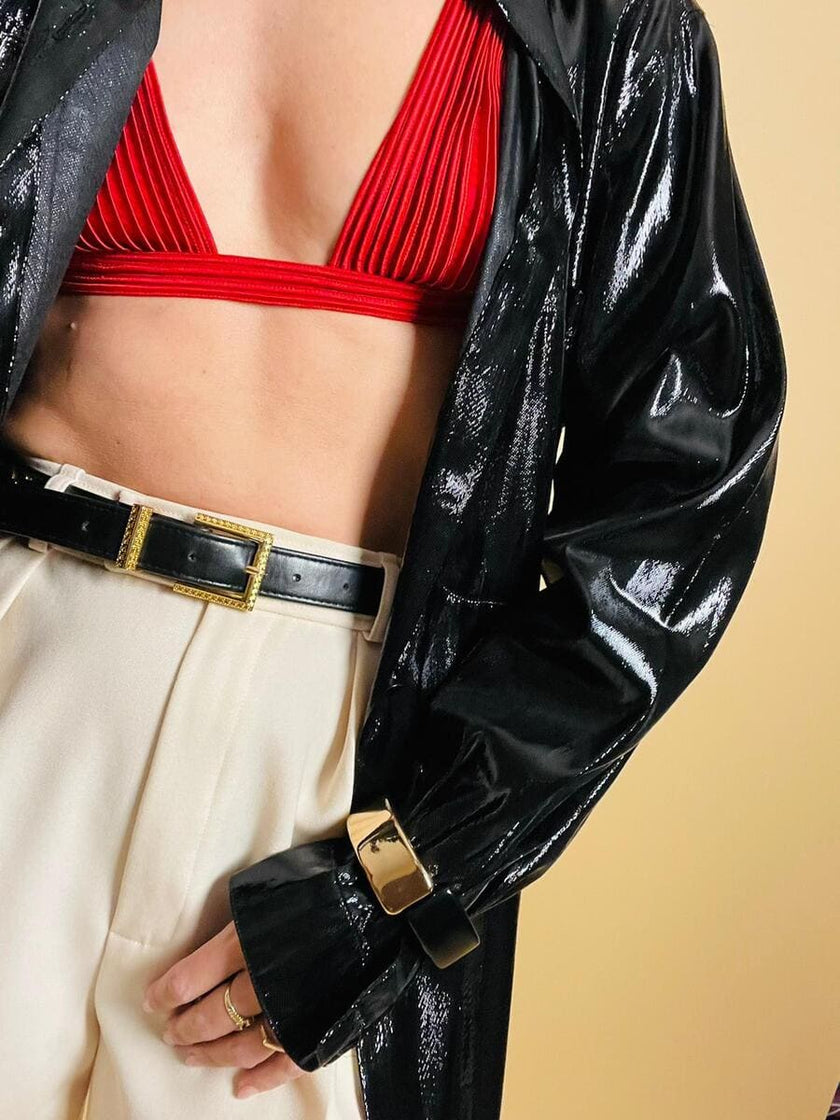 Camicia in lamè nero con bottoni canna di fucile