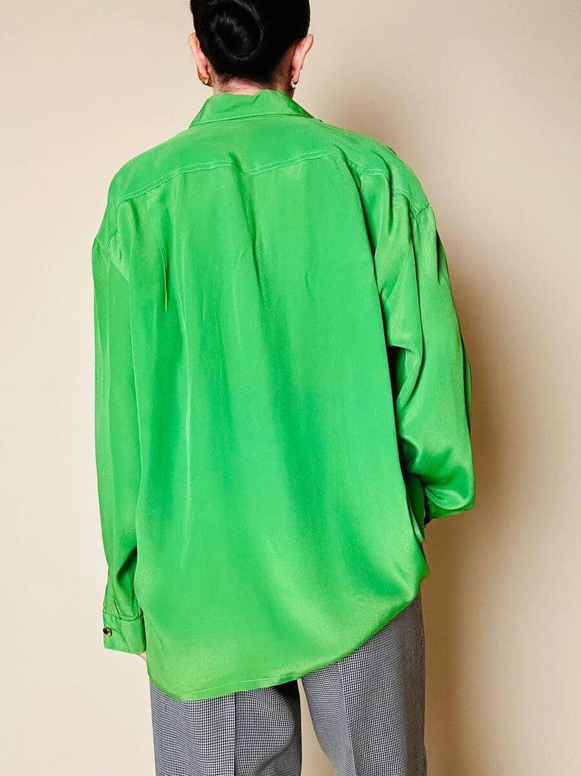Camicia in pura seta verde pisello “Sovrana”